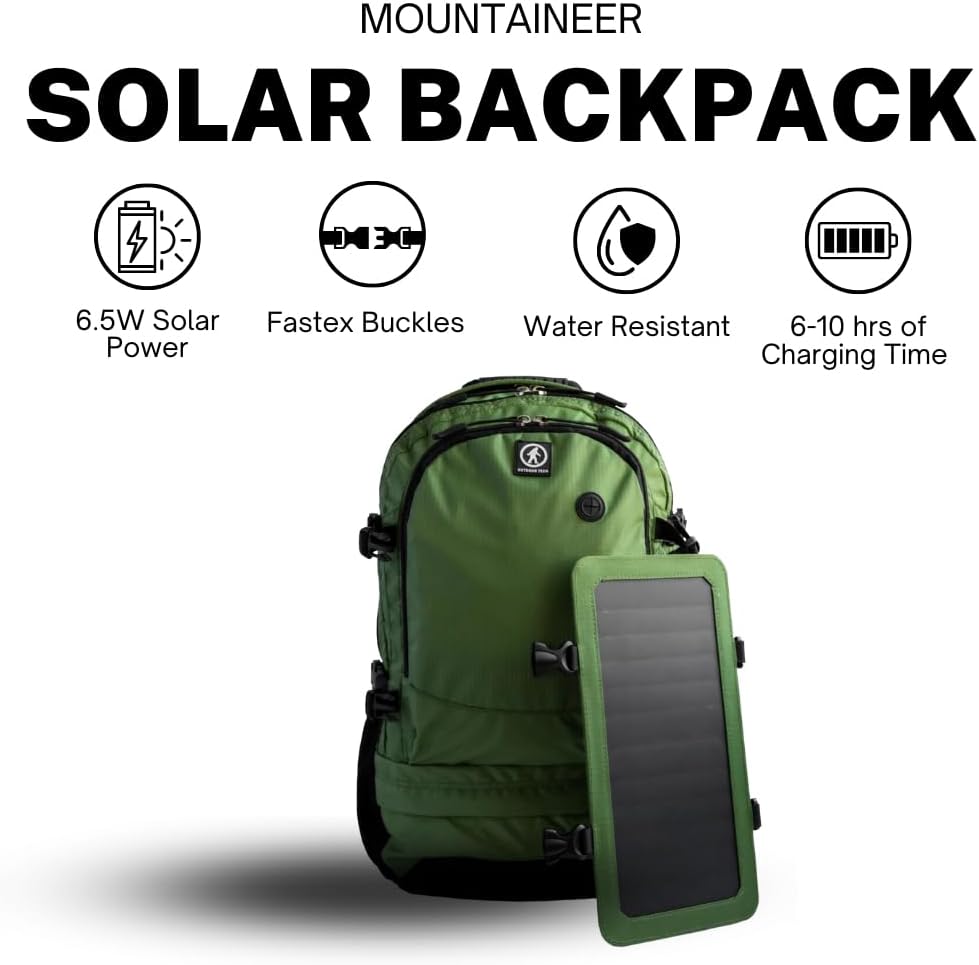 Outdoor Tech Mountaineer 40L Rugged Solar Backpack with Detachable 6.5W Panel Zevon