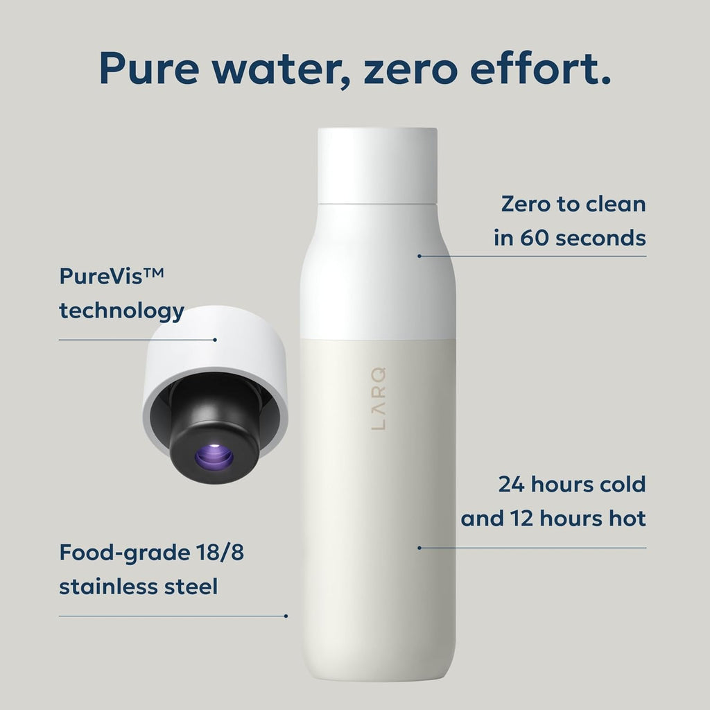 LARQ Bottle PureVis 25oz Self-Cleaning Insulated Stainless Steel Water Bottle with UV Purifier Granite White Zevon