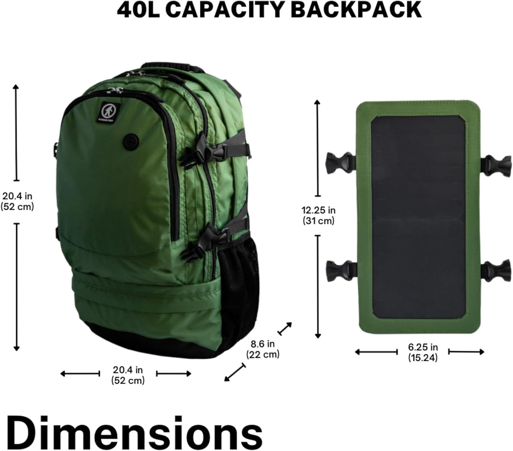 Outdoor Tech Mountaineer 40L Rugged Solar Backpack with Detachable 6.5W Panel Zevon