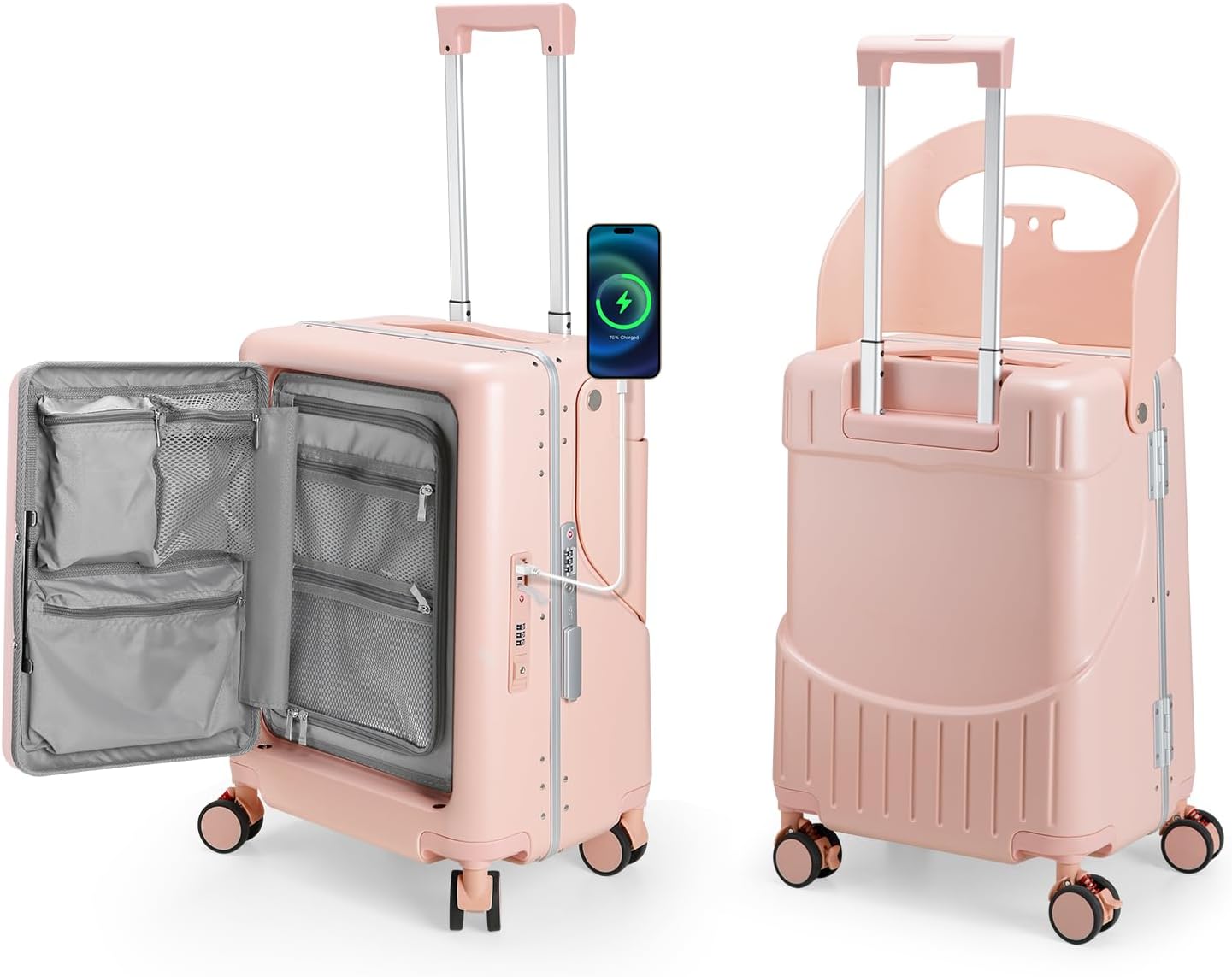 Ride On Hardshell Suitcase with Foldable Seat, Seat Belt & 4-Spinner Wheels Pink Zevon