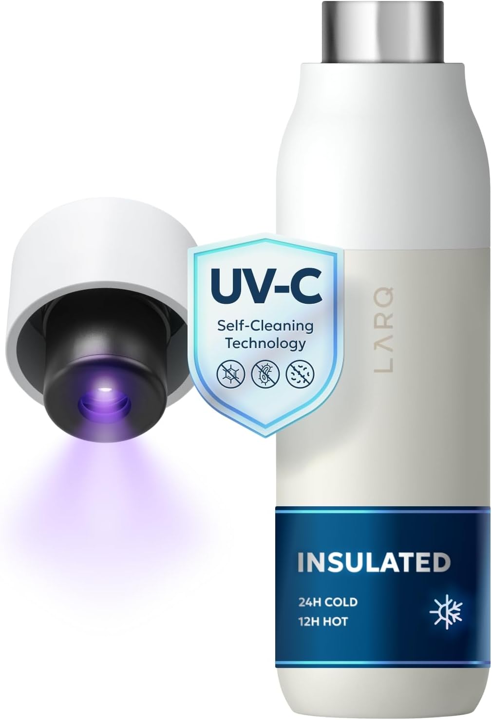 LARQ Bottle PureVis 25oz Self-Cleaning Insulated Stainless Steel Water Bottle with UV Purifier Granite White Zevon