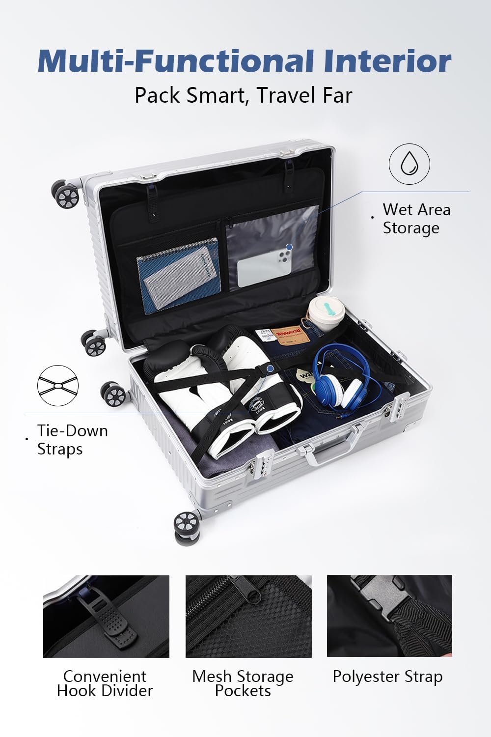 HotWay 20-Inch Carry On Zipperless Aluminum Frame Hardshell Suitcase with Spinner Wheels Zevon