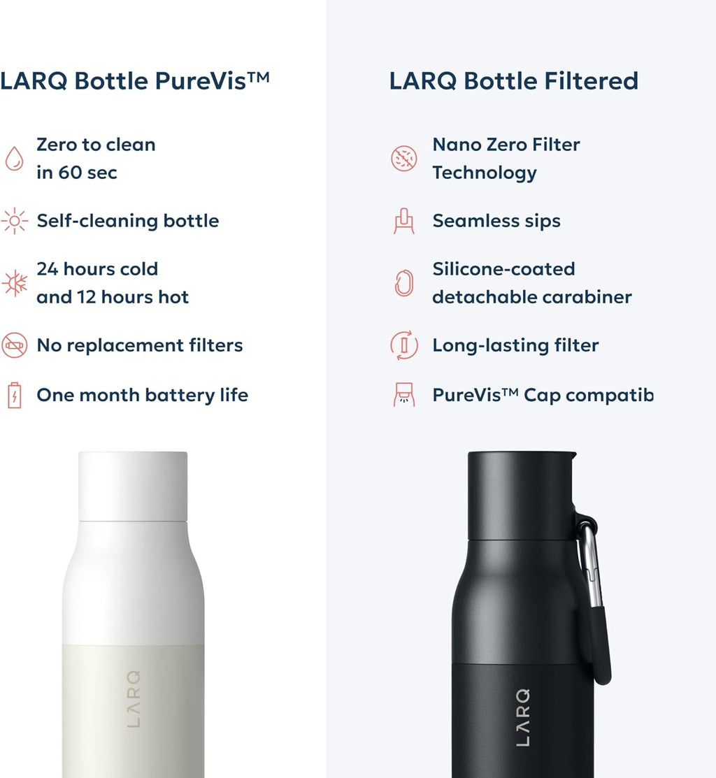 LARQ Bottle PureVis 25oz Self-Cleaning Insulated Stainless Steel Water Bottle with UV Purifier Granite White Zevon