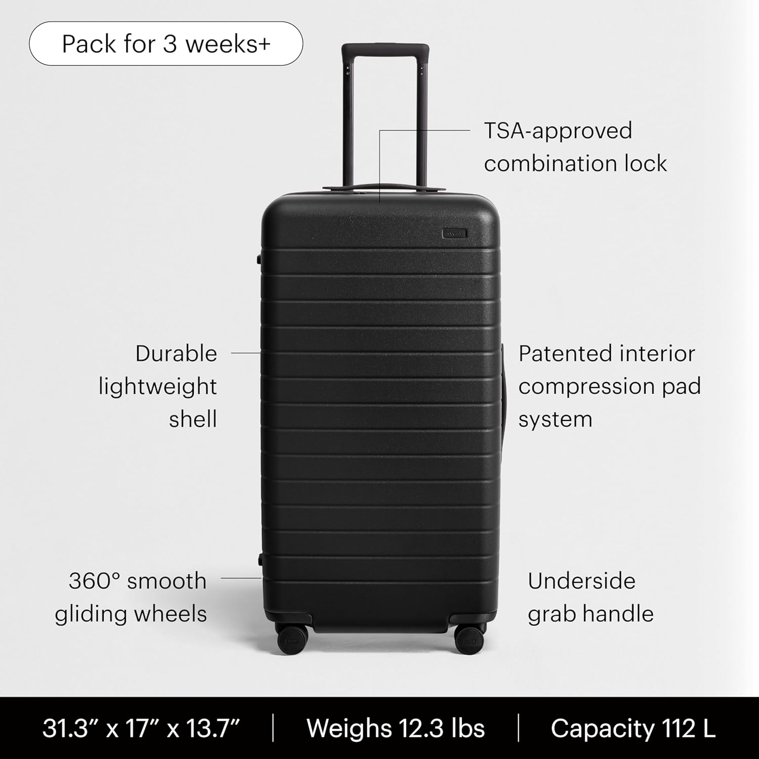 Away Trunk 31-Inch Lightweight Hardside Checked Luggage Suitcase with Spinner Wheels Zevon