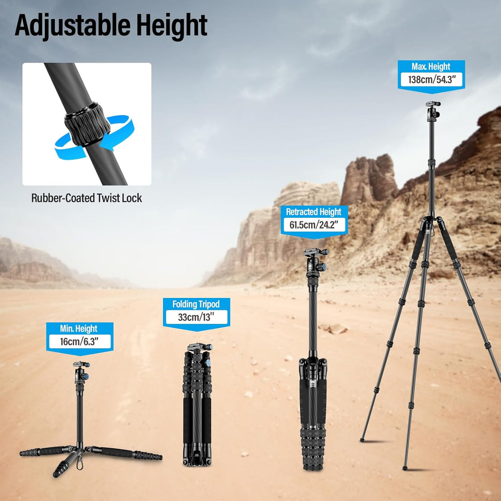Traveler 5C 54-Inch Lightweight Carbon Fiber Travel Camera Tripod with 360° Ball Head Zevon