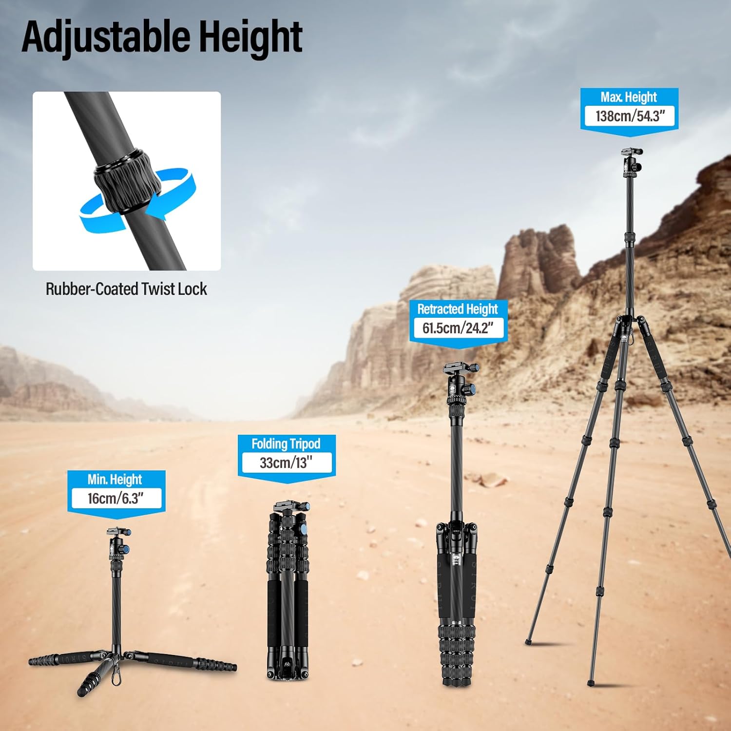 Traveler 5C 54-Inch Lightweight Carbon Fiber Travel Camera Tripod with 360° Ball Head Zevon