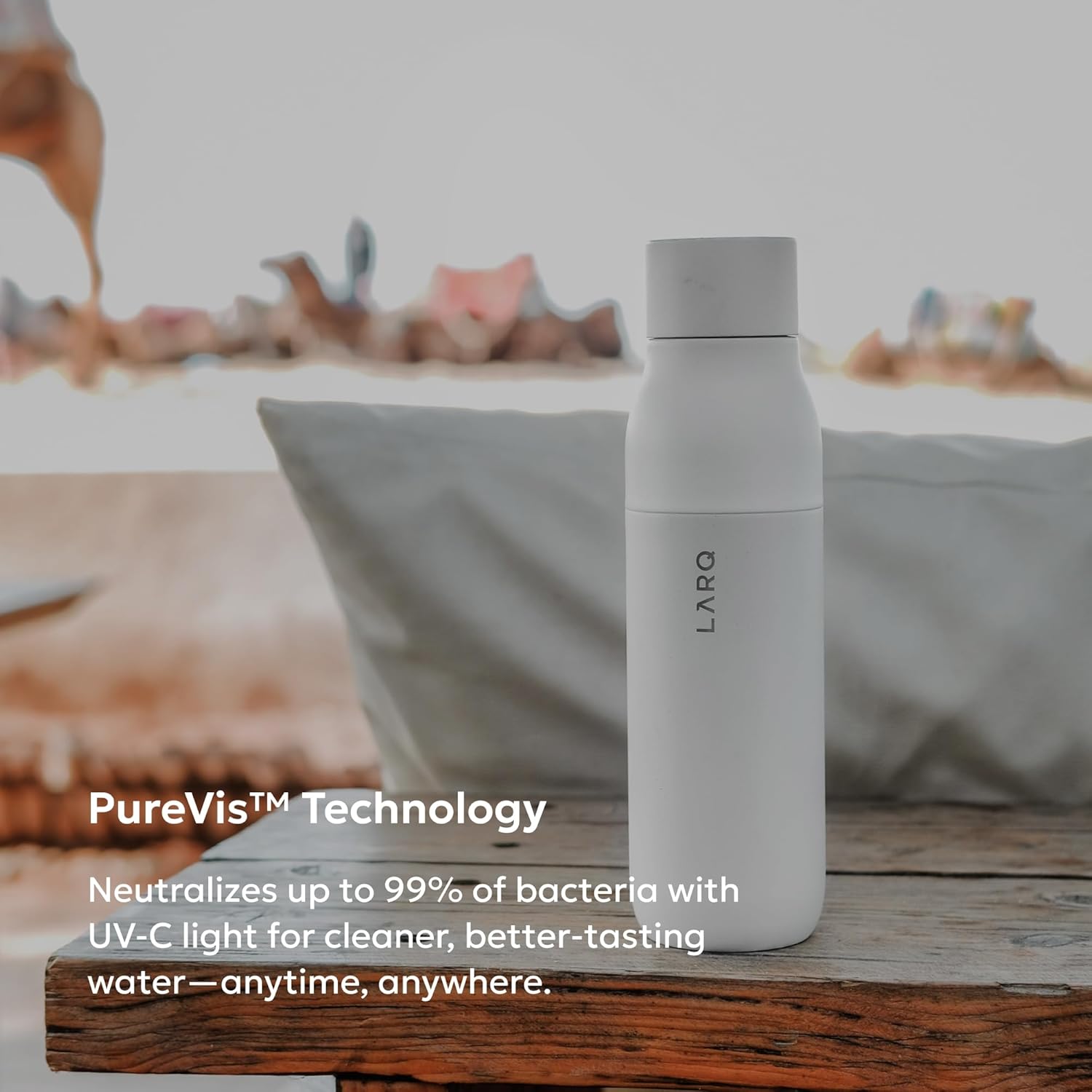 LARQ Bottle PureVis 25oz Self-Cleaning Insulated Stainless Steel Water Bottle with UV Purifier Granite White Zevon