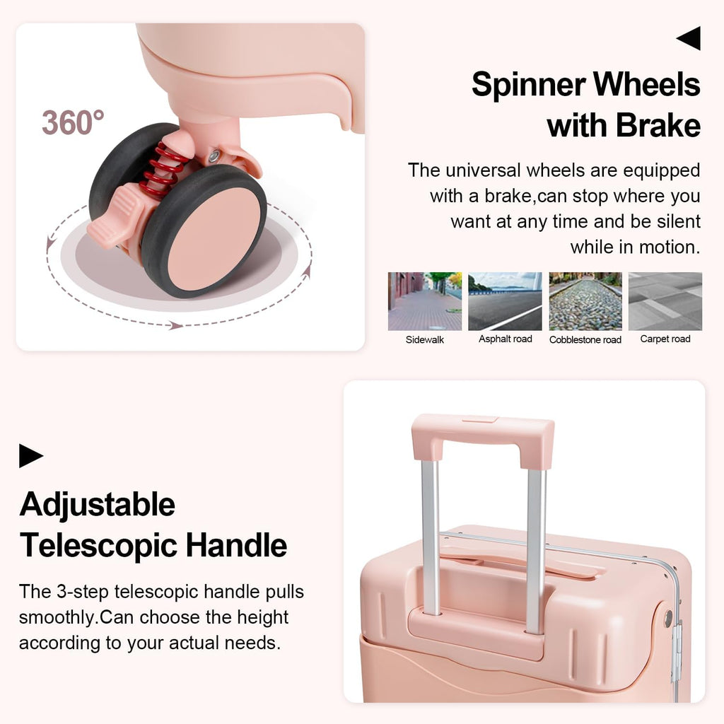 Ride On Hardshell Suitcase with Foldable Seat, Seat Belt & 4-Spinner Wheels Pink Zevon