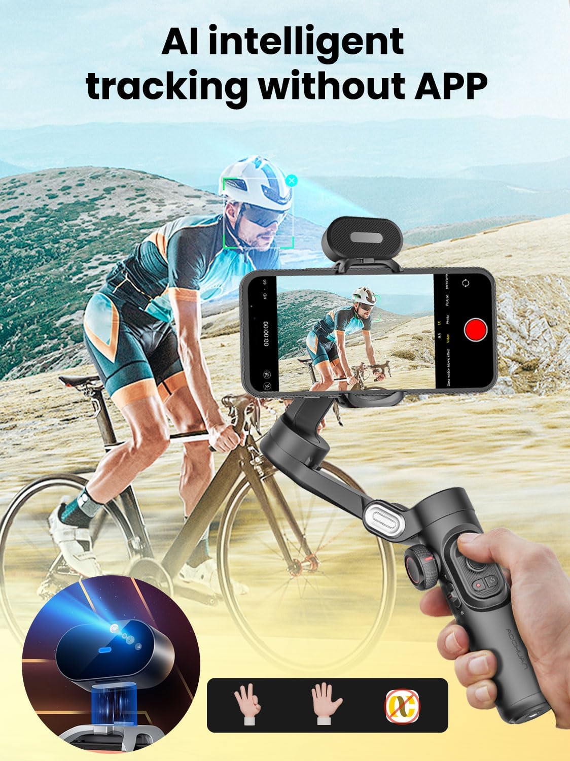 AOCHUAN Smart XE AI 3-Axis Foldable Handheld Smartphone Gimbal Stabilizer with AI Tracking Black Zevon