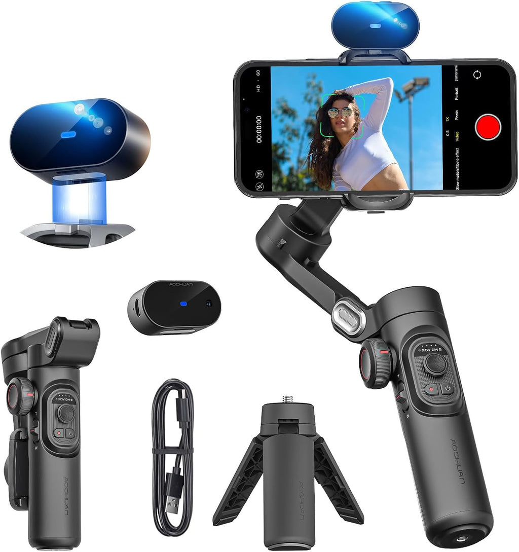 AOCHUAN Smart XE AI 3-Axis Foldable Handheld Smartphone Gimbal Stabilizer with AI Tracking Black Zevon