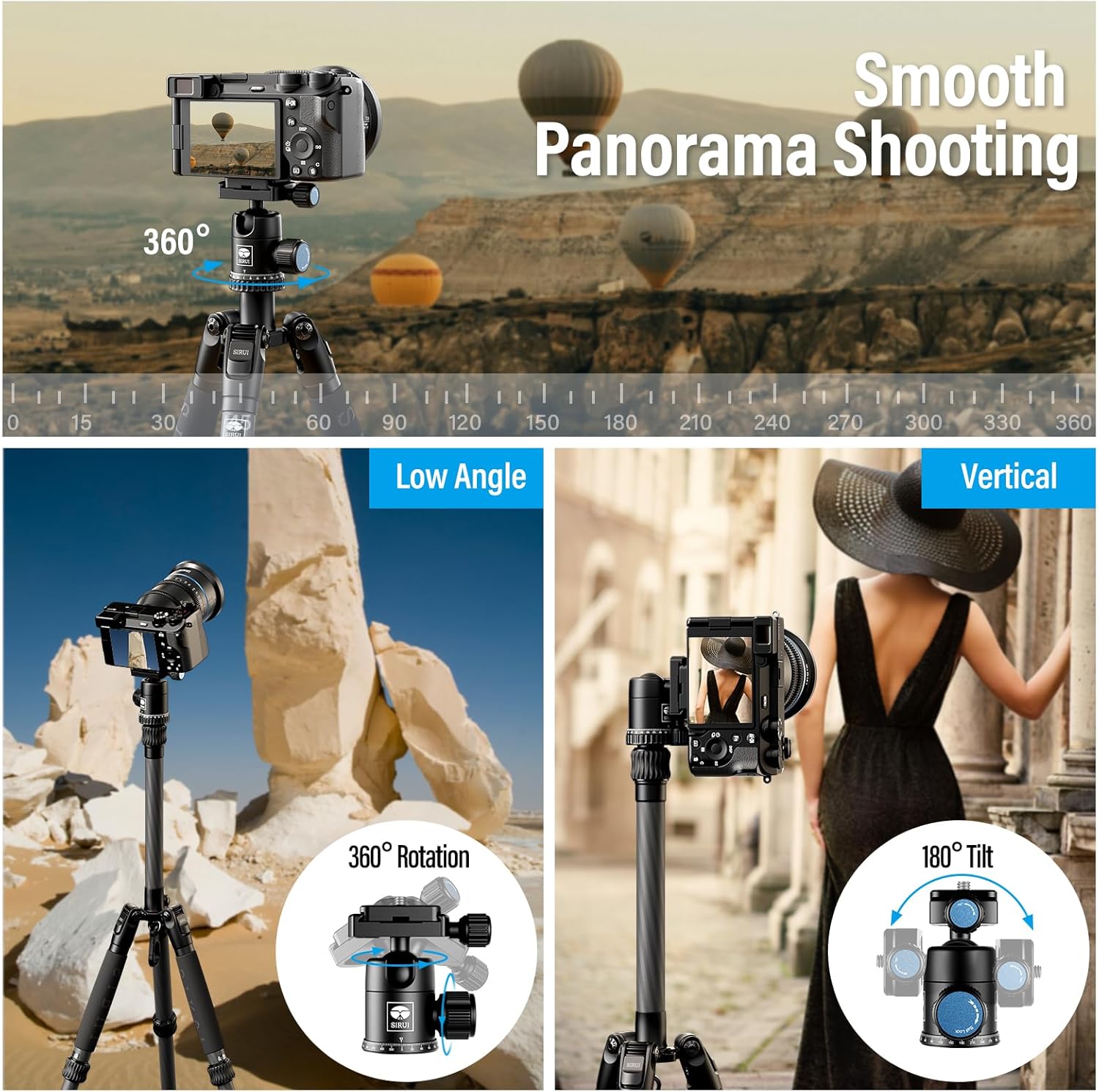 Traveler 5C 54-Inch Lightweight Carbon Fiber Travel Camera Tripod with 360° Ball Head Zevon