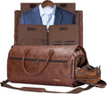 STOVER 2-in-1 Convertible Garment Travel Duffle Bag with Shoe Compartment Brown Leatherette Zevon