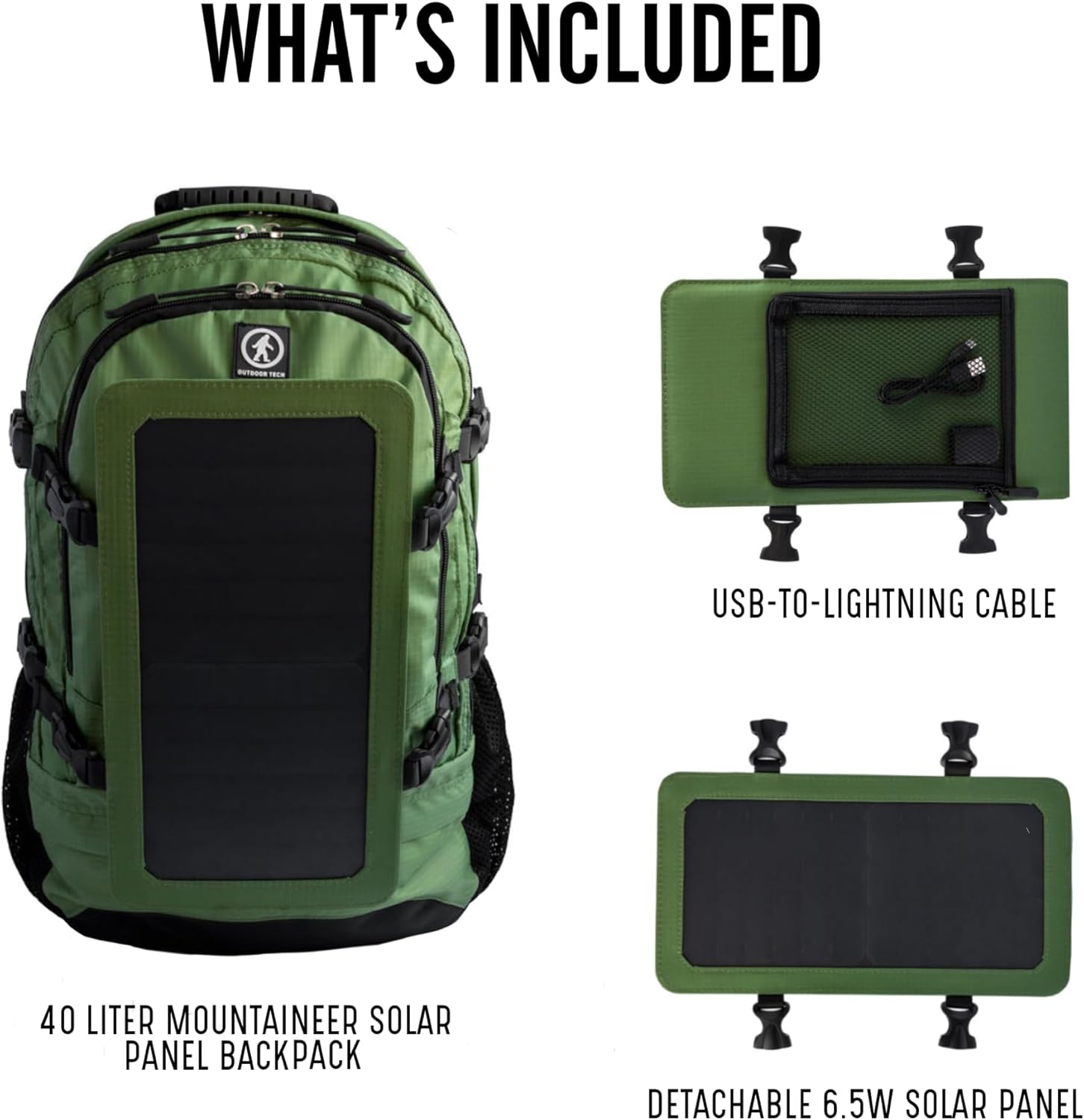 Outdoor Tech Mountaineer 40L Rugged Solar Backpack with Detachable 6.5W Panel Zevon