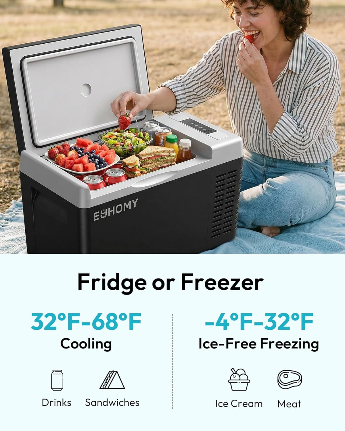 12 Volt 19-Quart Compressor Portable Electric Cooler & Car Freezer with App Control Zevon