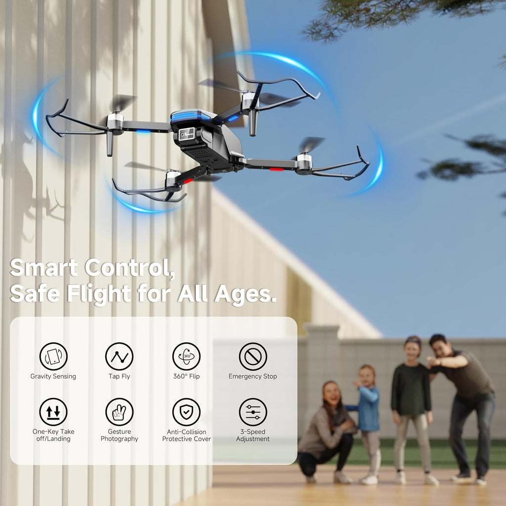 4K Mini Foldable Brushless Motor RC Drone with Propeller Guards for Beginners & Kids Zevon