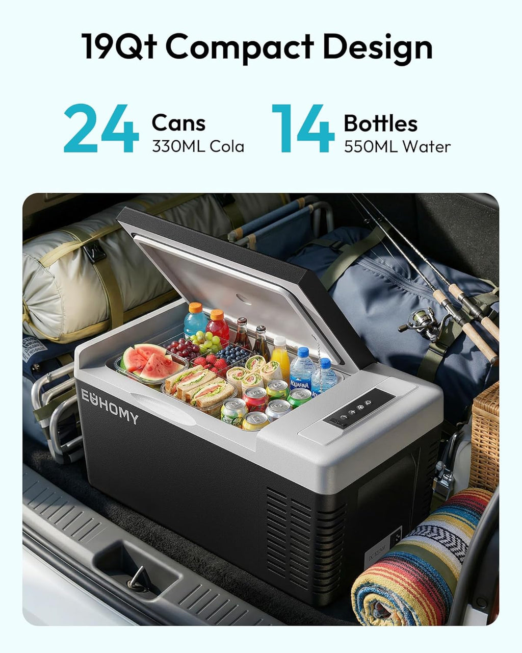 12 Volt 19-Quart Compressor Portable Electric Cooler & Car Freezer with App Control Zevon